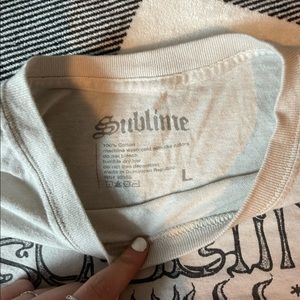 size: L, worn as oversized, cream color, cotton top